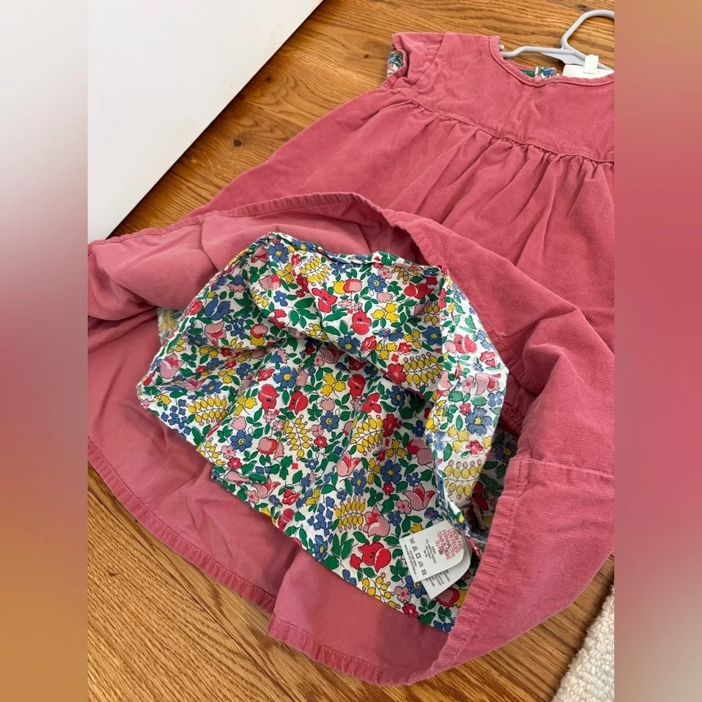 Mini Boden Dusty Rose Corduroy Dress with a floral cotton lining 5-6 Years